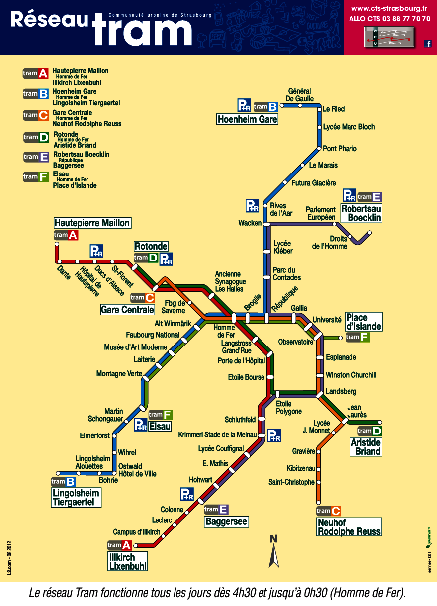 Plan du réseau de tram de Strasbourg